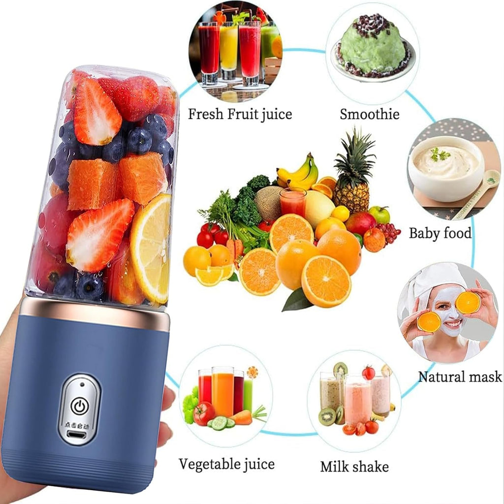 Portable Blender, Personal Blenders for Shakes and Smoothies, 400ML USB Rchargeable Fruit Veggie Juicer Cup with 6 Blades and Travel Lid, Blender for Travel Gym Kitchen