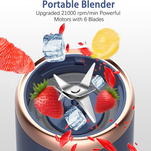 Portable Blender, Personal Blenders for Shakes and Smoothies, 400ML USB Rchargeable Fruit Veggie Juicer Cup with 6 Blades and Travel Lid, Blender for Travel Gym Kitchen