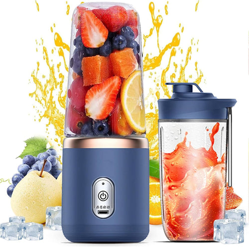 Portable Blender, Personal Blenders for Shakes and Smoothies, 400ML USB Rchargeable Fruit Veggie Juicer Cup with 6 Blades and Travel Lid, Blender for Travel Gym Kitchen
